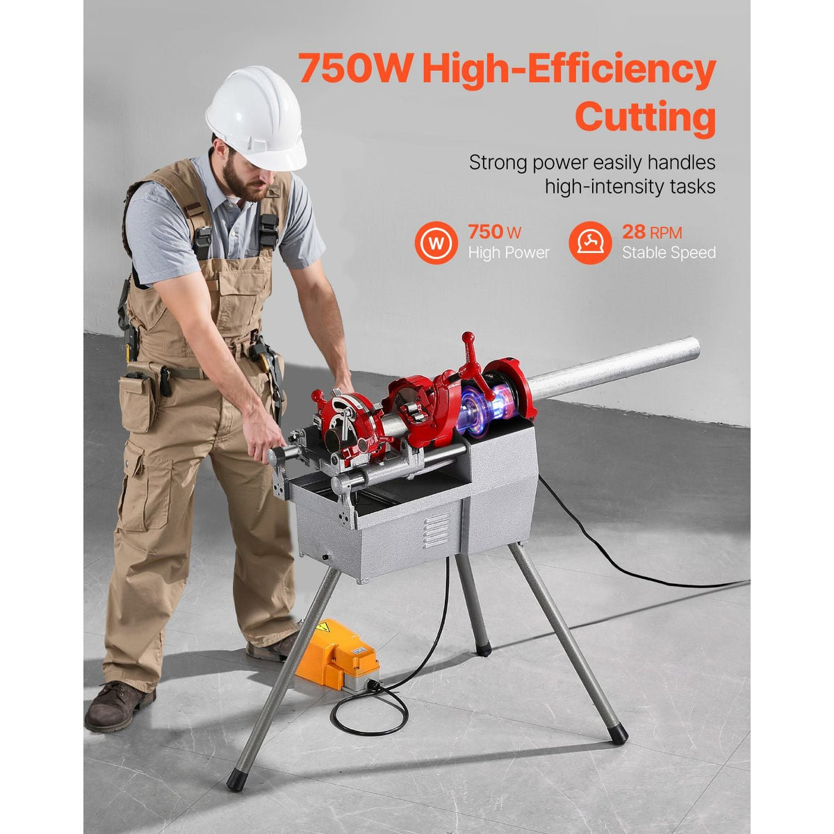 Electric Pipe Threader Machine, 750W 28RPM Threading Cutting Machine, 1/2 to 2 inch Pipes Threading Cutter Tool with Foot Pedal for Plumbing, Automotive Repairs, Metalworking