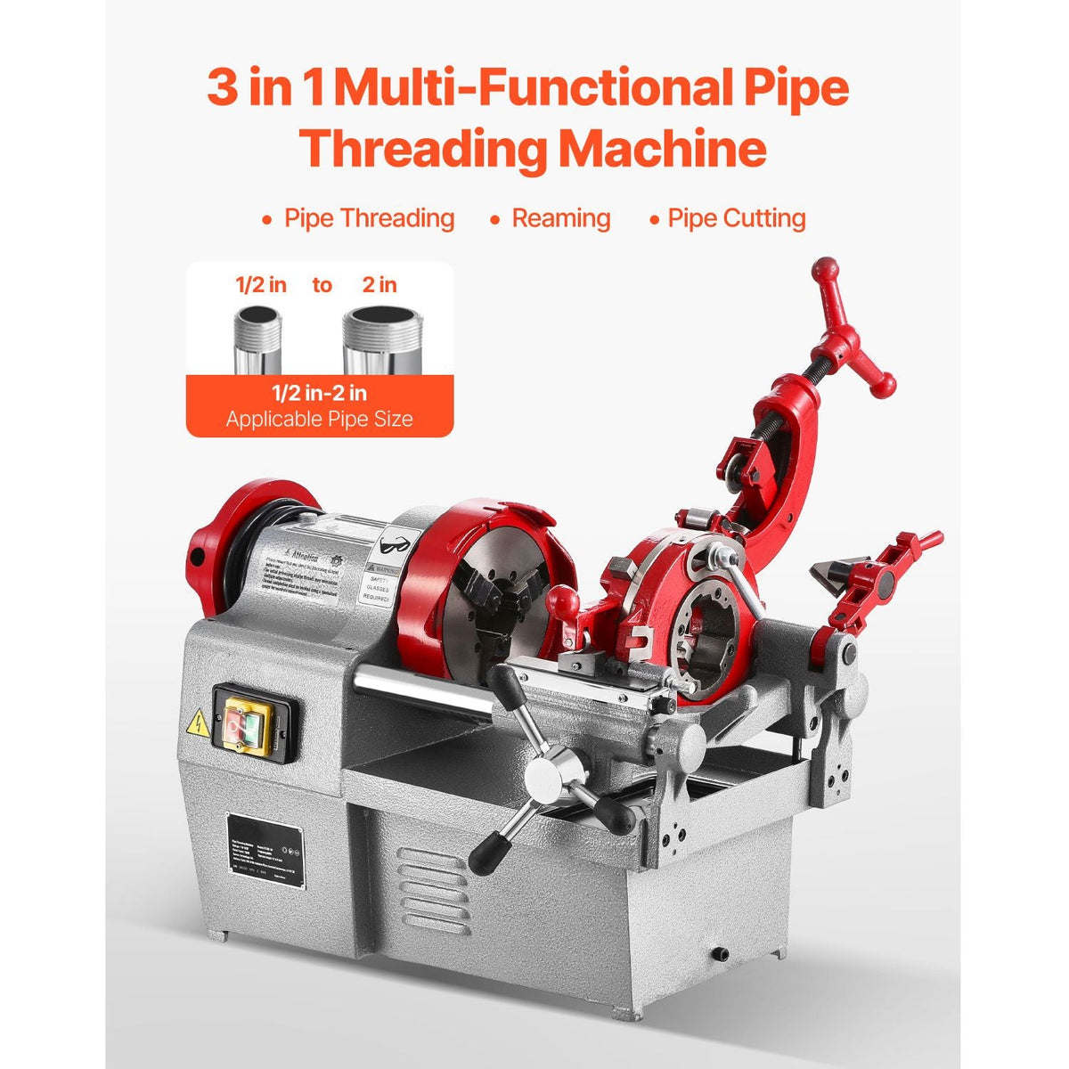 Electric Pipe Threader Machine, 750W 28RPM Threading Cutting Machine, 1/2 to 2 inch Pipes Threading Cutter Tool with Foot Pedal for Plumbing, Automotive Repairs, Metalworking