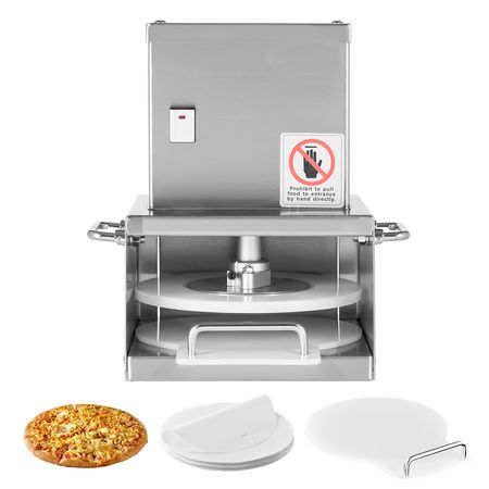 Electric Pizza Dough Press Machine, 6 inch Pizza Pastry Press Plate, Stainless Steel Bread Presser, Adjustable Thickness Commercial Forming Machine, with 100 Pcs Parchment Paper