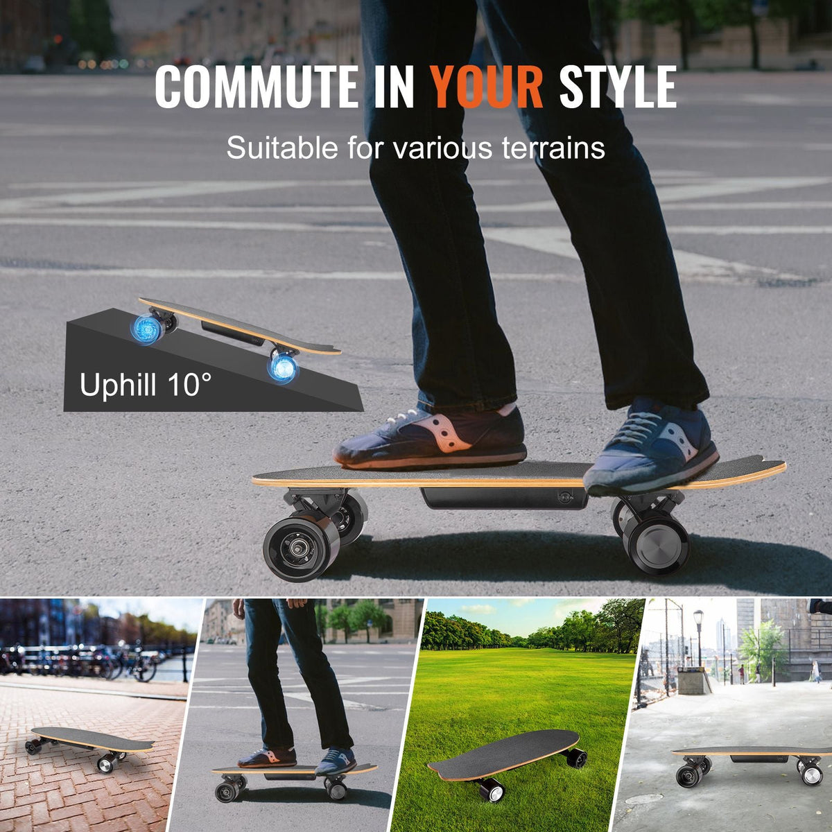 Electric Skateboard with Remote, 13.7 Mph Top Speed & 7.5 Miles Max Range Skateboard Longboard, 3 Speeds Adjustment Skateboards, Easy Carry Handle Design, Suitable for Adults & Teens Beginners