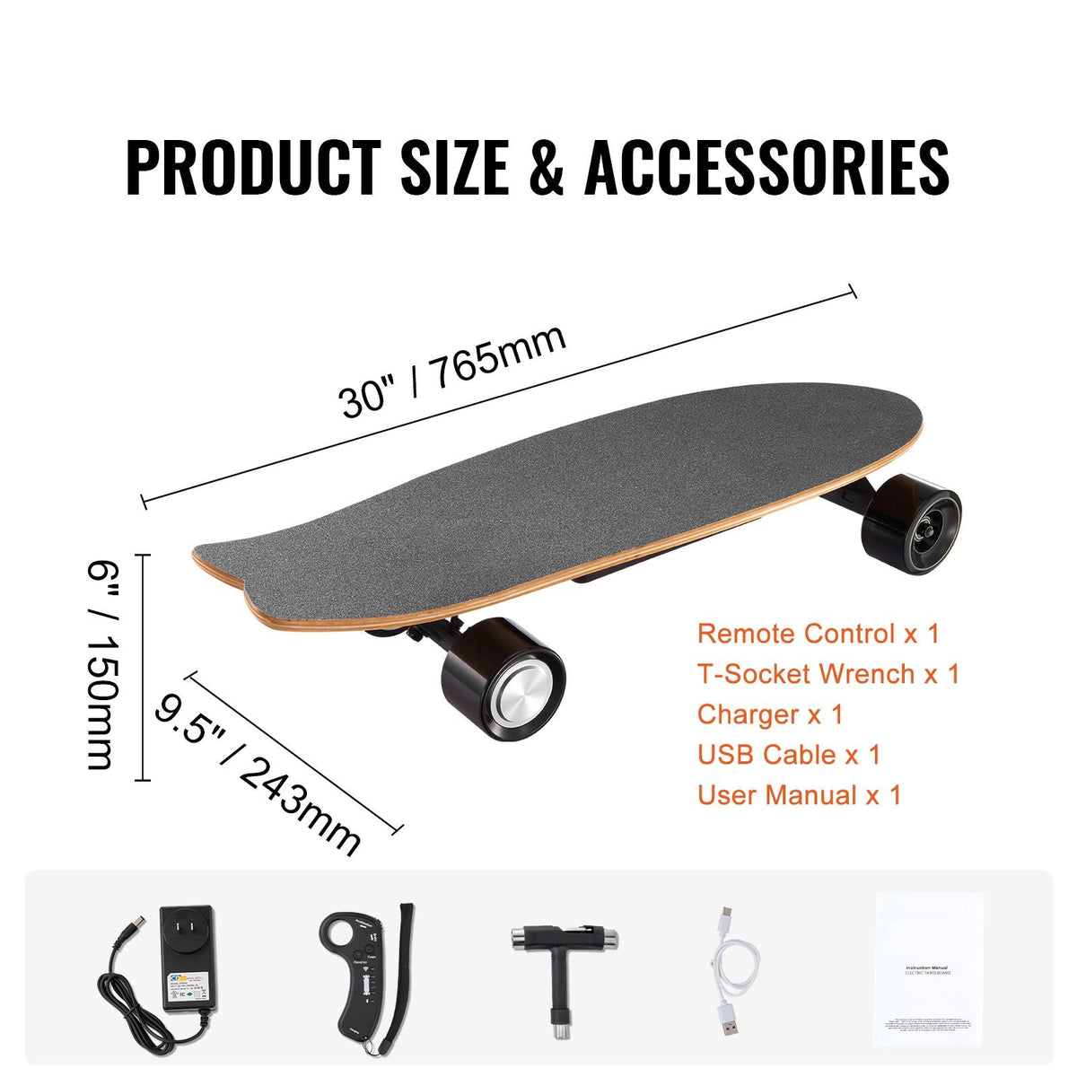 Electric Skateboard with Remote, 13.7 Mph Top Speed & 7.5 Miles Max Range Skateboard Longboard, 3 Speeds Adjustment Skateboards, Easy Carry Handle Design, Suitable for Adults & Teens Beginners
