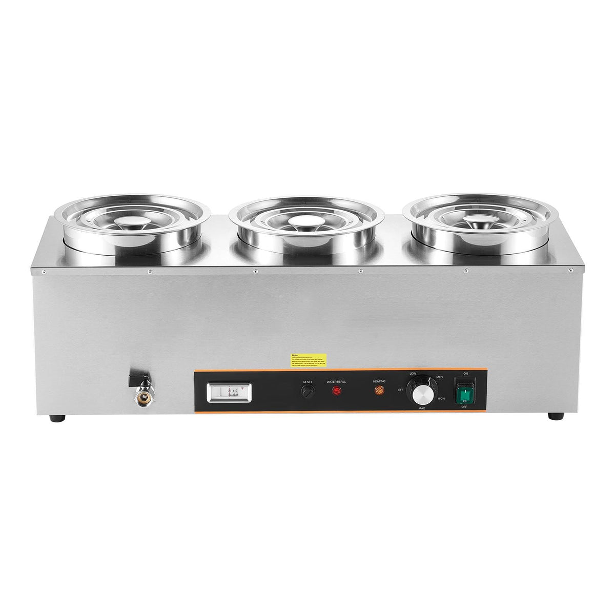 Electric Soup Warmer, Three 6.34QT Stainless Steel Round Pot with 86~185 Fahrenheit Adjustable Temp, 1500W Commercial Bain Marie with Anti-dry Burn and Reset Button, Soup Station for Buffet