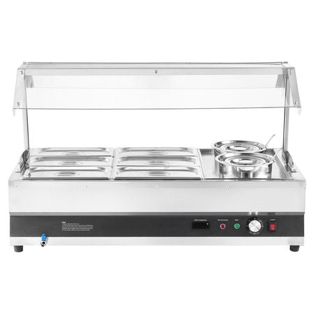 Electric Soup Warmer, Two 6.34QT Pots & Six 1/3 Pans, Stainless Steel Commercial Food Warmer with 86~185 Fahrenheit Adjustable Temp, 1500W Bain Marie with Cover, Soup Station