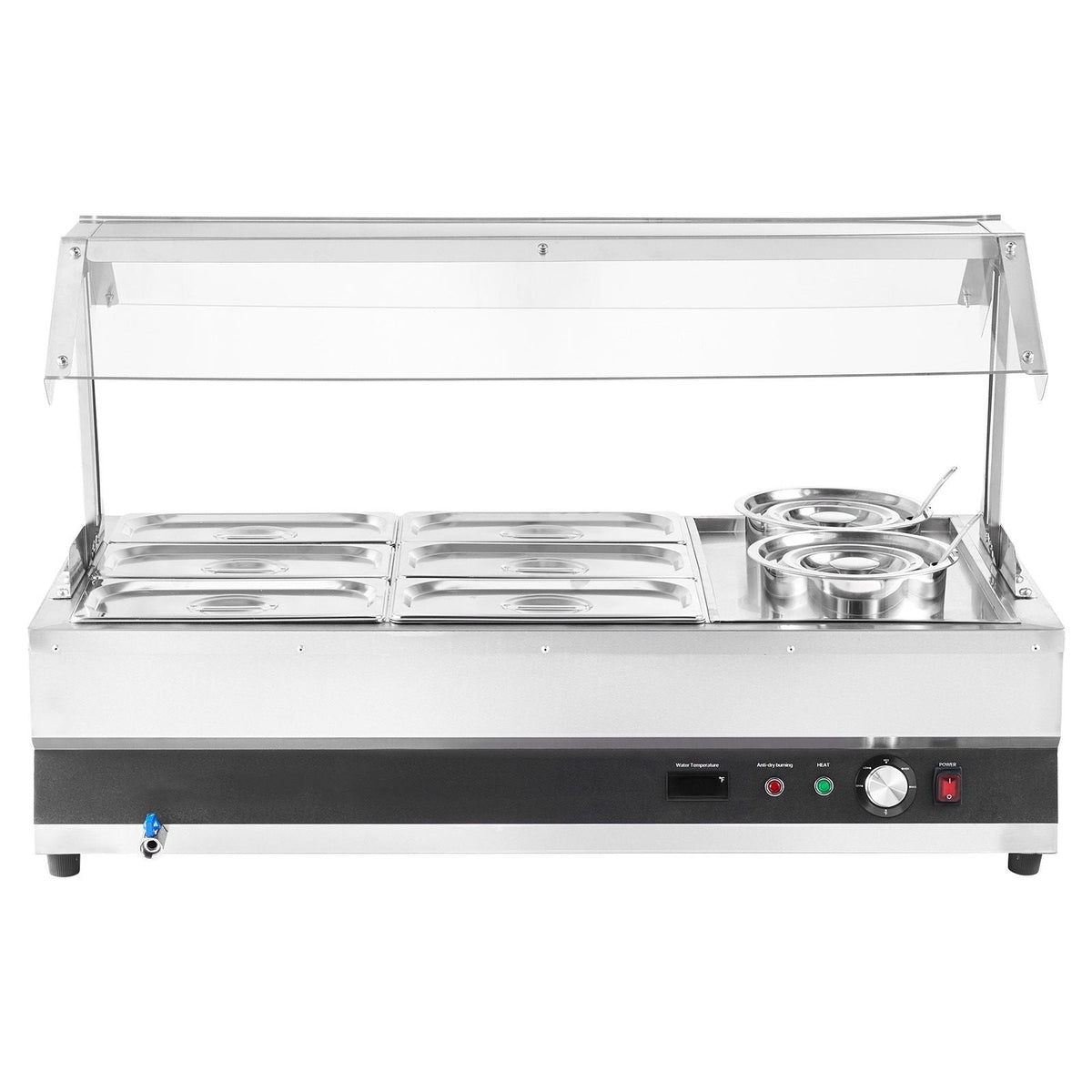 Electric Soup Warmer, Two 6.34QT Pots & Six 1/3 Pans, Stainless Steel Commercial Food Warmer with 86~185 Fahrenheit Adjustable Temp, 1500W Bain Marie with Cover, Soup Station