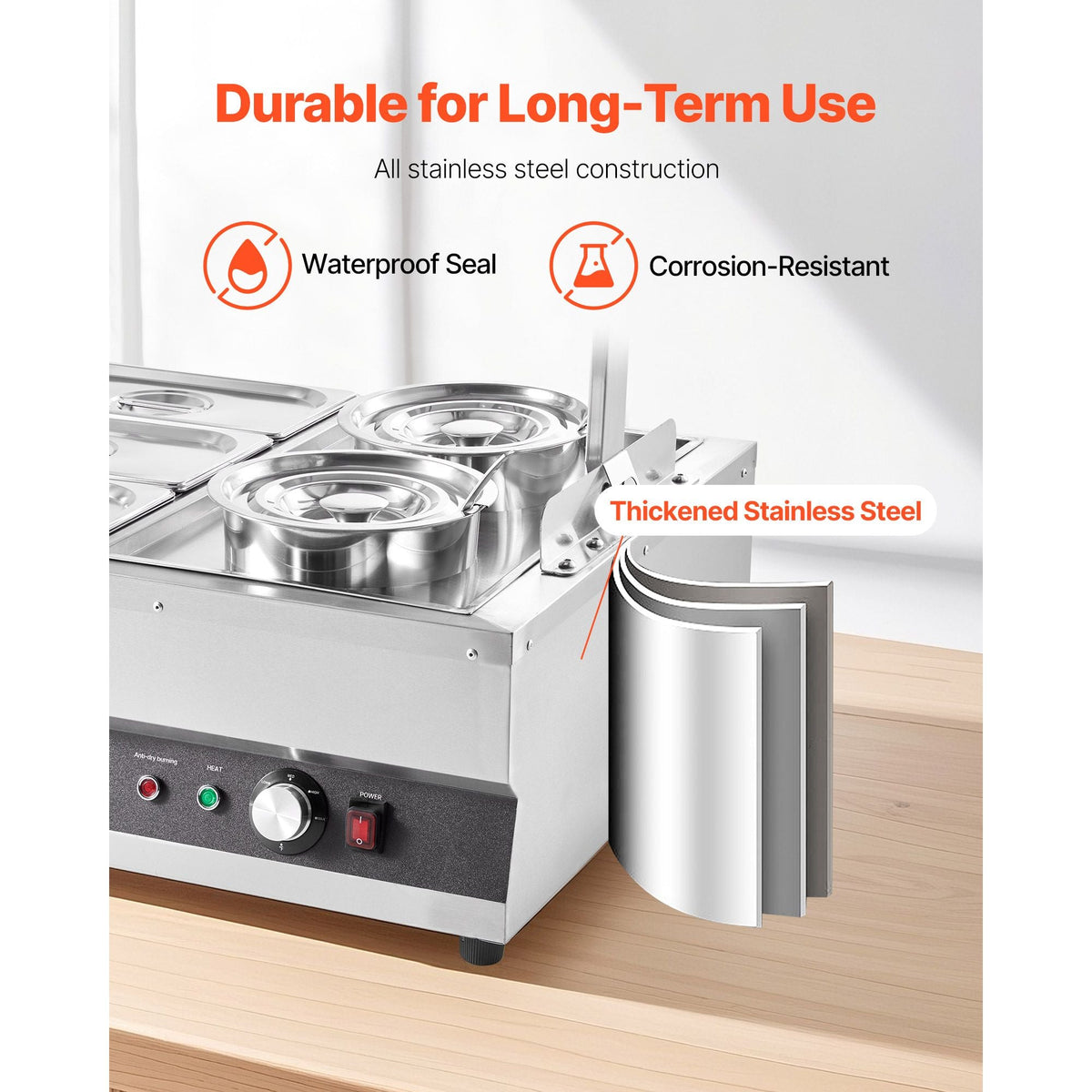 Electric Soup Warmer, Two 6.34QT Pots & Six 1/3 Pans, Stainless Steel Commercial Food Warmer with 86~185 Fahrenheit Adjustable Temp, 1500W Bain Marie with Cover, Soup Station