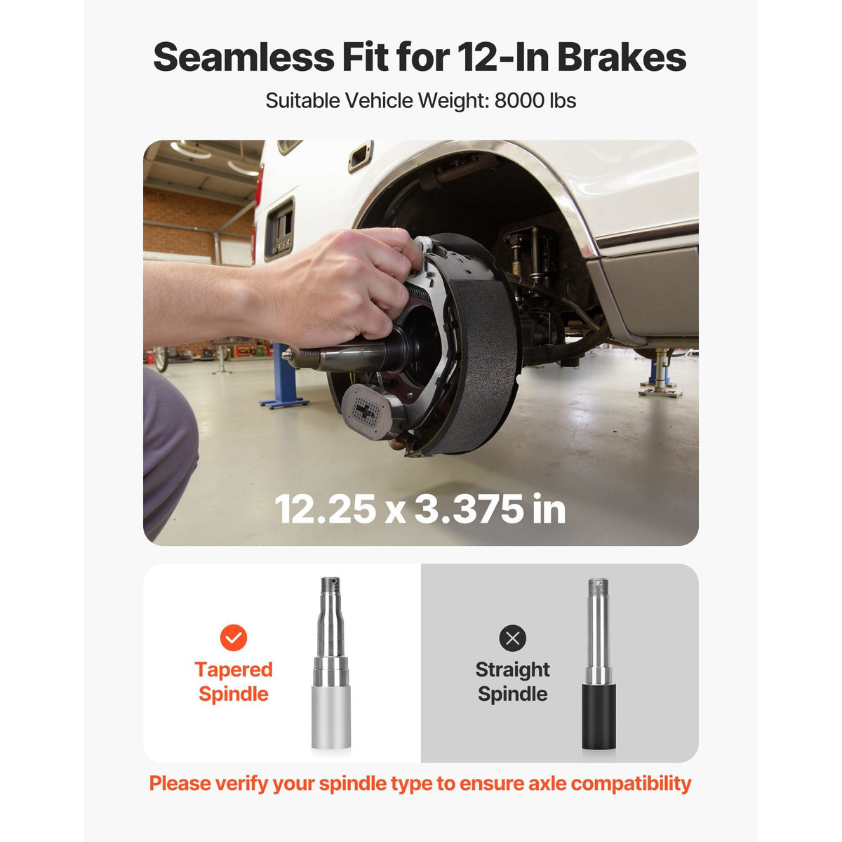 Electric Trailer Brake Kit, 12.25 x 3.375 Inch, 1 Pair Self-Adjusting Electric Brakes Kit for 8000 lbs Trailer Axle, Backing Plates for Braking System Part Replacement, Fit for Trailers, RVs