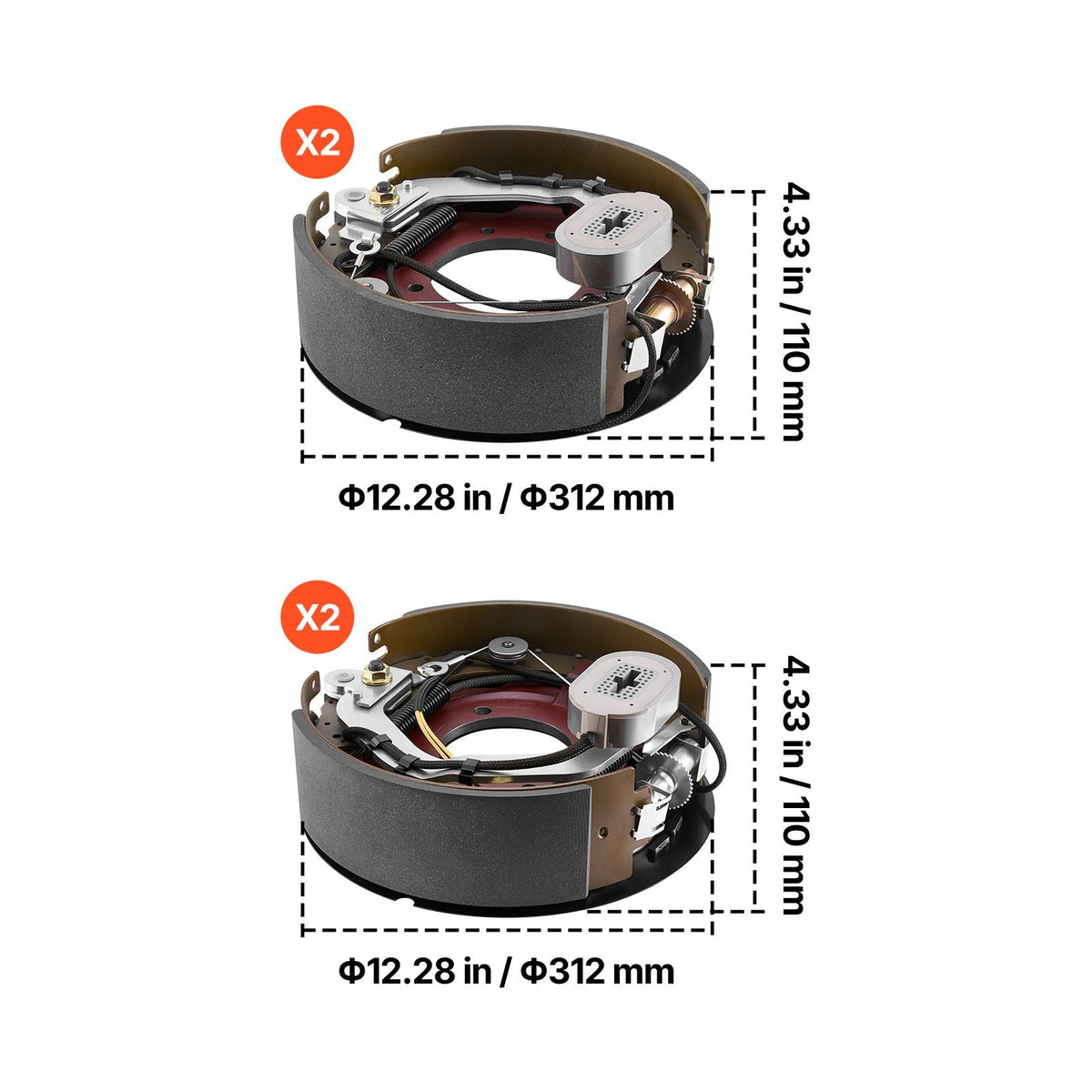 Electric Trailer Brake Kit, 12.25 x 3.375 Inch, 2 Pairs Self-Adjusting Electric Brakes Kit for 10000 lbs Trailer Axle, Backing Plates for Braking System Part Replacement, Fit for Trailers, RVs