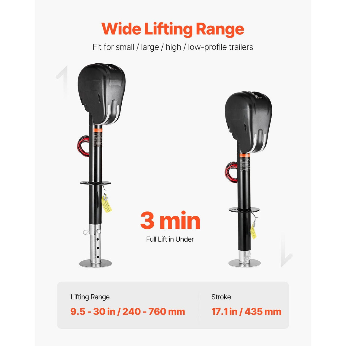 Electric Trailer Jack, 3500 lbs, Heavy Duty RV Electric Power Tongue Jack with 2 Way Connector, Memory Function, Crank Handle & Weatherproof Jack Cover, 9.5"-26.3" Lift, for Trailers & Campers