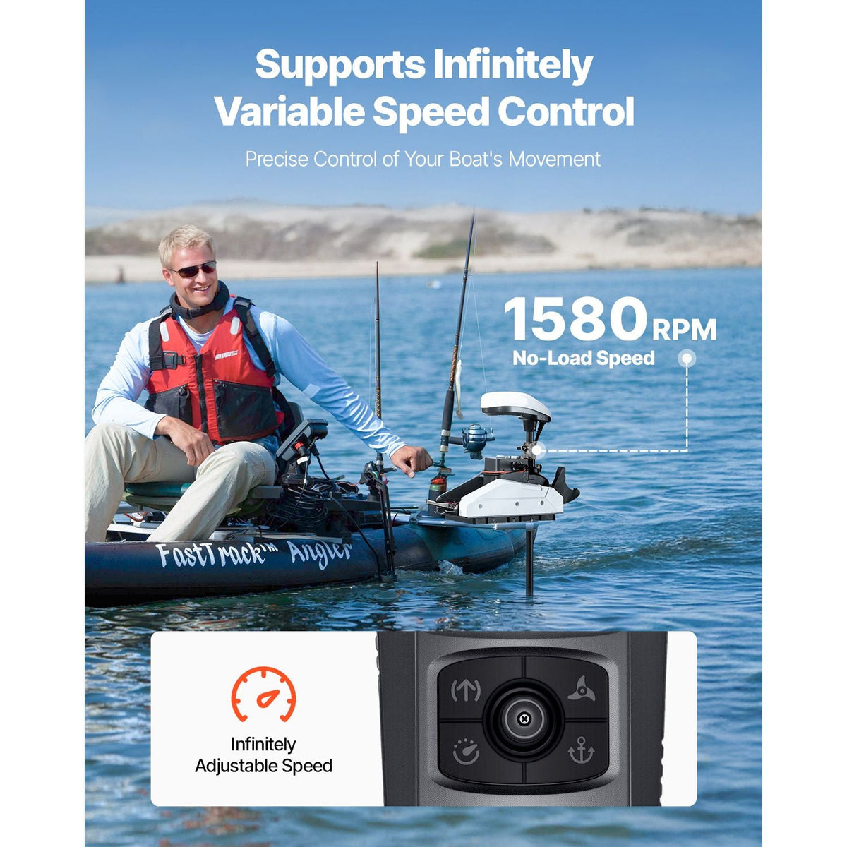 Electric Trolling Motor, 55lbs Thrust with GPS, 10-Speed Bow Mounted Saltwater Outboard Boat Motor with Remote Control & LCD Battery Indicator, for Kayaks, Fishing Boats, 36-Inch Shaft
