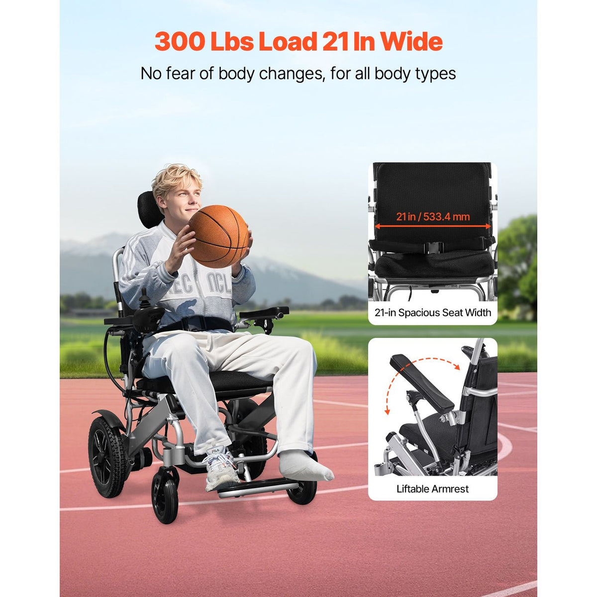 Electric Wheelchair for Adults, 300lbs Capacity with Adjustable Backrest, Foldable Lightweight Motorized Wheelchair,13-Mile Range,All-Terrain Powered,Portable 21' Seat for Seniors & Disabled