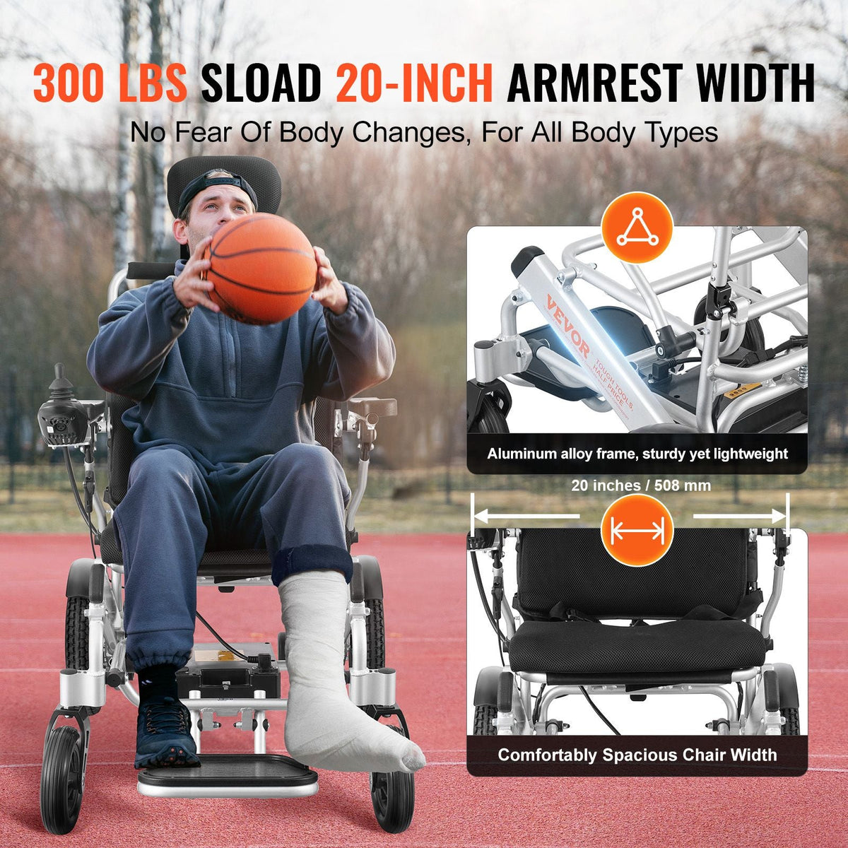 Electric Wheelchair for Adults Seniors, 300 lbs Weight Capacity, 20 in Width Lightweight Foldable Motorized Power Wheelchairs, Long Range All Terrain Aluminum Alloy Chair, Adjustable Backrest