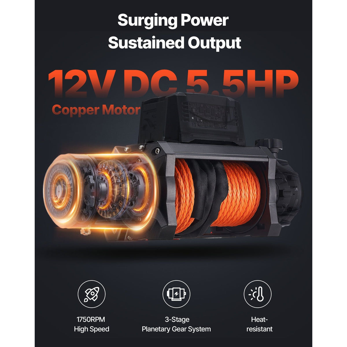 Electric Winch, 10000 lbs Load Capacity, 12V DC Truck Winch with Φ7/20 in x 90 ft Synthetic Rope, Wireless & Wired Remote Control, IP67 Waterproof for Towing Off-Road SUV Jeep Trailer Boat