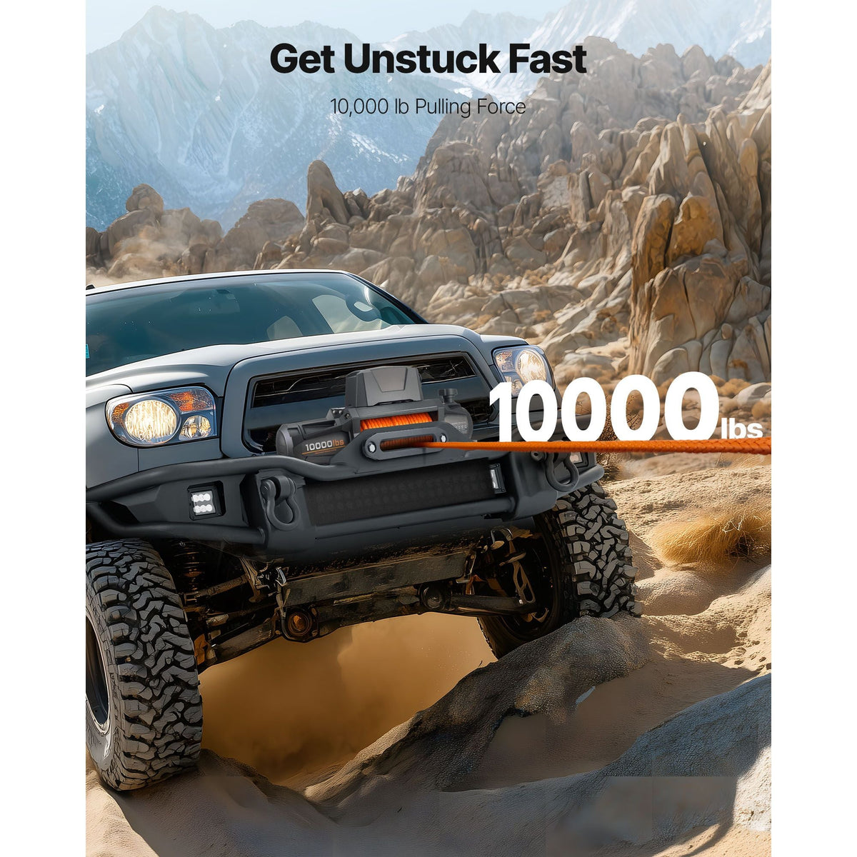 Electric Winch, 10000 lbs Load Capacity, 12V DC Truck Winch with Φ7/20 in x 90 ft Synthetic Rope, Wireless & Wired Remote Control, IP67 Waterproof for Towing Off-Road SUV Jeep Trailer Boat