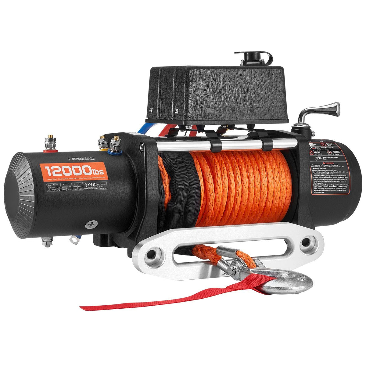 Electric Winch, 12000 lbs Load Capacity, 12V DC Truck Winch with Φ0.36 in x 75.5 ft Synthetic Rope, Wireless & Wired Remote Control, IP55 Waterproof for Towing Off-Road SUV Jeep Trailer Boat