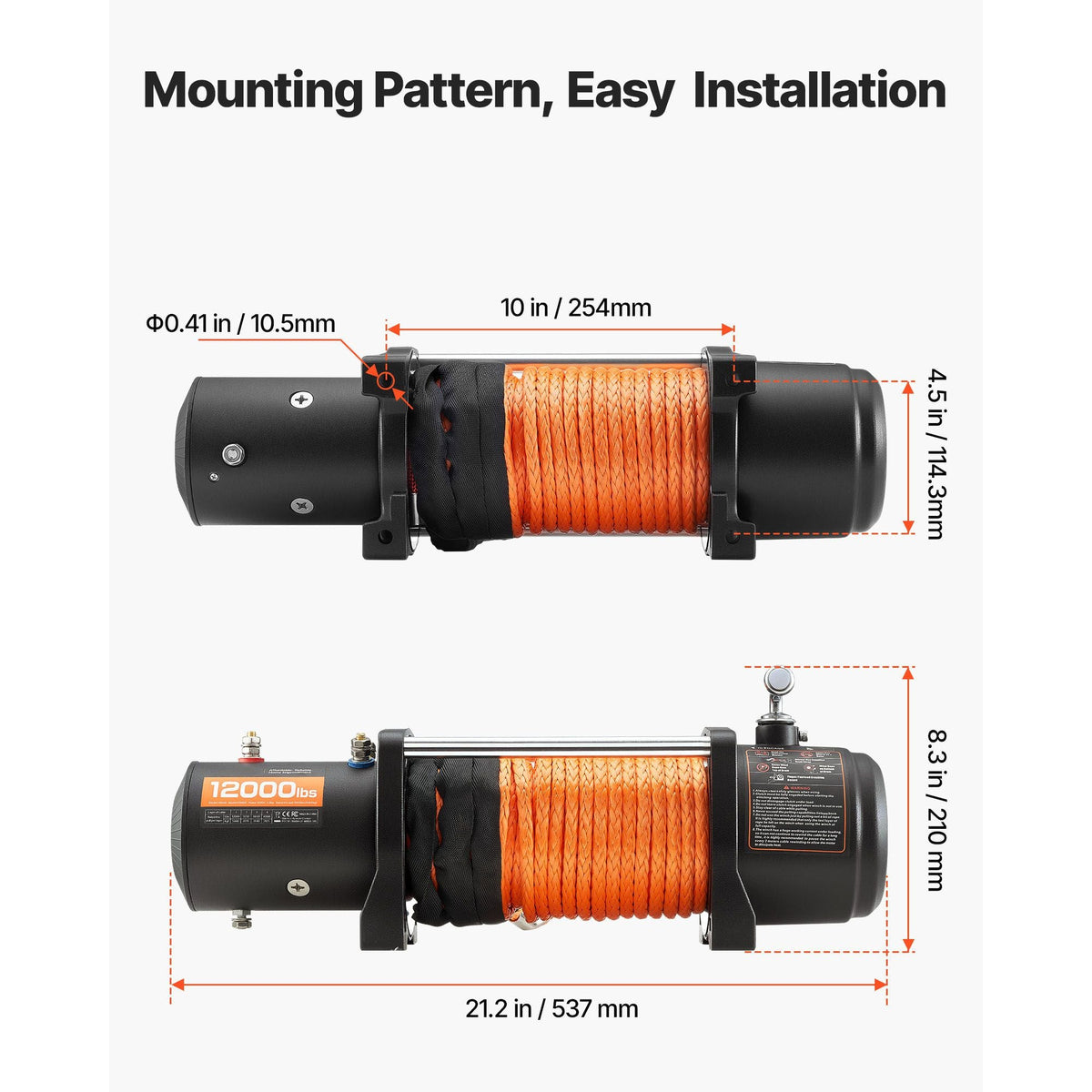Electric Winch, 12000 lbs Load Capacity, 12V DC Truck Winch with Φ0.36 in x 75.5 ft Synthetic Rope, Wireless & Wired Remote Control, IP55 Waterproof for Towing Off-Road SUV Jeep Trailer Boat