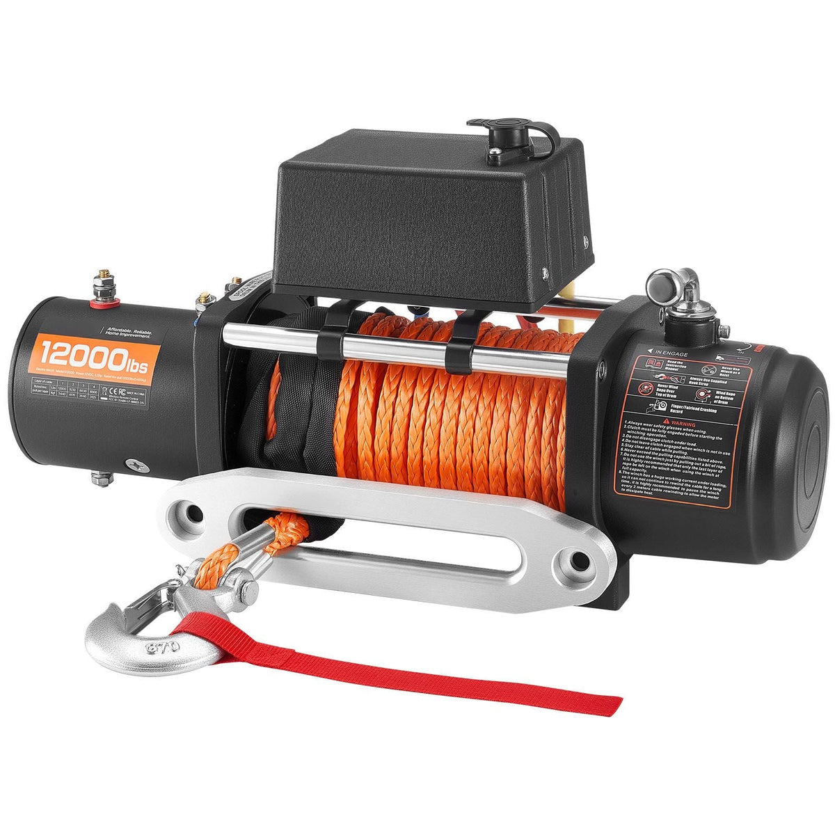 Electric Winch, 12000 lbs Load Capacity, 12V DC Truck Winch with Φ0.36 in x 75.5 ft Synthetic Rope, Wireless & Wired Remote Control, IP55 Waterproof for Towing Off-Road SUV Jeep Trailer Boat