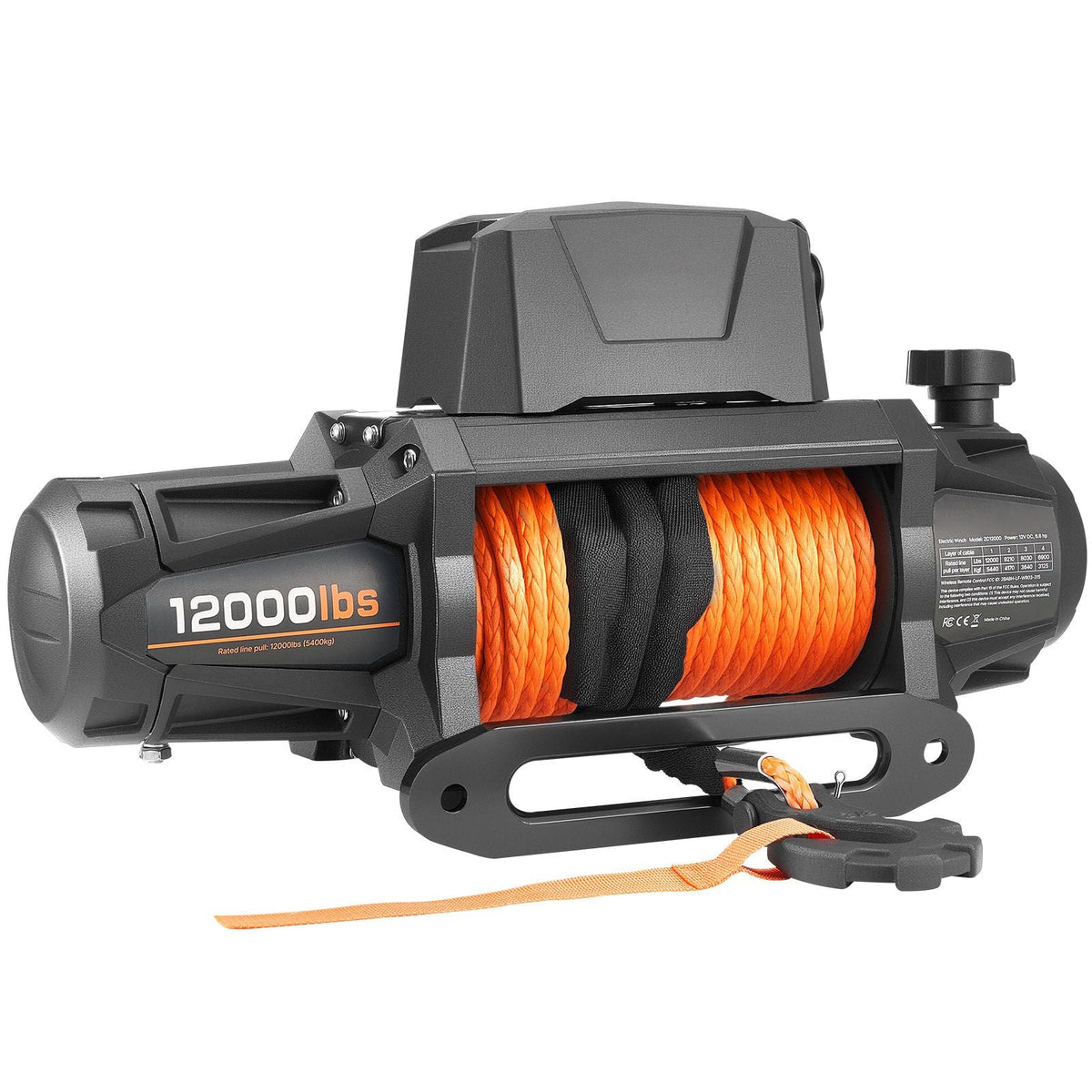 Electric Winch, 12000 lbs Load Capacity, 12V DC Truck Winch with Φ3/8 in x 92 ft Synthetic Rope, Wireless & Wired Remote Control, IP67 Waterproof for Towing Off-Road SUV Jeep Trailer Boat