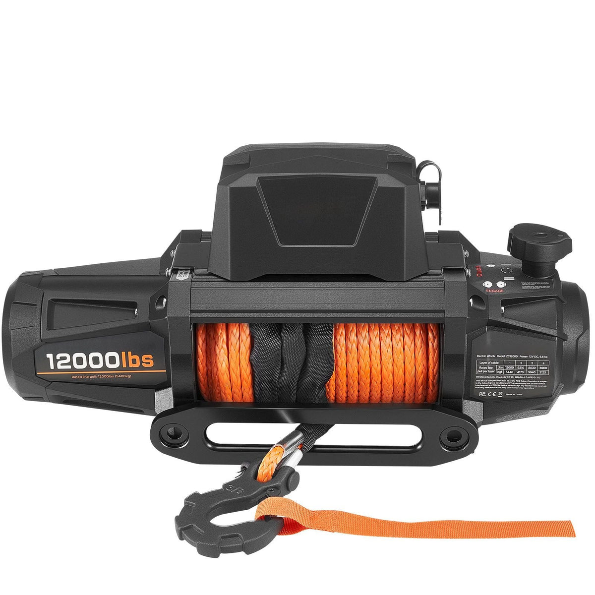 Electric Winch, 12000 lbs Load Capacity, 12V DC Truck Winch with Φ3/8 in x 92 ft Synthetic Rope, Wireless & Wired Remote Control, IP67 Waterproof for Towing Off-Road SUV Jeep Trailer Boat