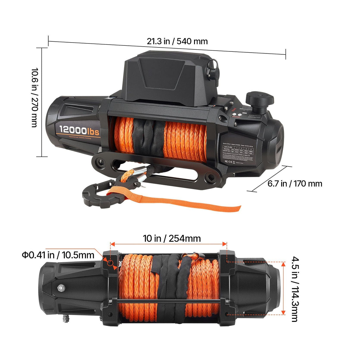 Electric Winch, 12000 lbs Load Capacity, 12V DC Truck Winch with Φ3/8 in x 92 ft Synthetic Rope, Wireless & Wired Remote Control, IP67 Waterproof for Towing Off-Road SUV Jeep Trailer Boat