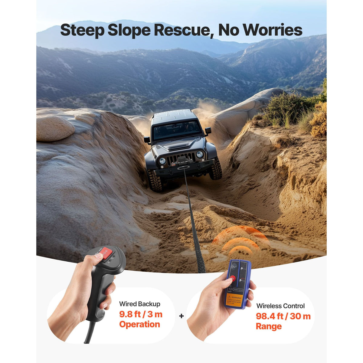 Electric Winch, 13500 lbs Load Capacity, 12V DC Truck Winch with Φ3/8 in x 85 ft Synthetic Rope, Wireless & Wired Remote Control, IP55 Waterproof for Towing Off-Road SUV Jeep Trailer Boat
