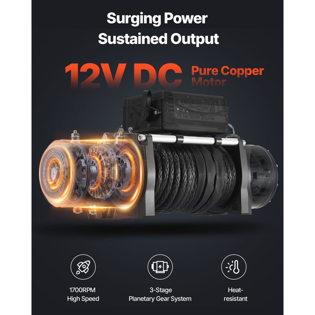Electric Winch, 13500 lbs Load Capacity, 12V DC Truck Winch with Φ3/8 in x 85 ft Synthetic Rope, Wireless & Wired Remote Control, IP55 Waterproof for Towing Off-Road SUV Jeep Trailer Boat