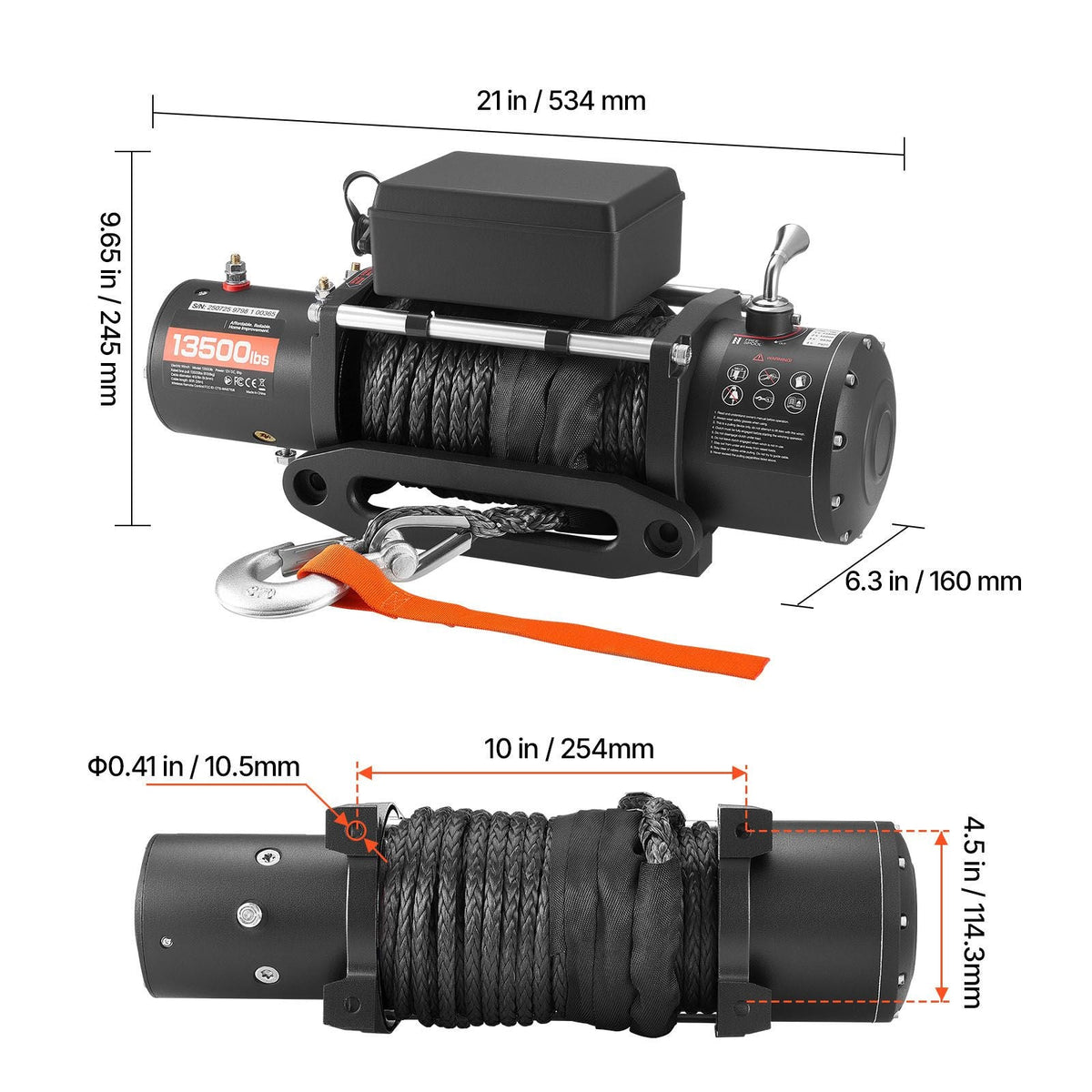 Electric Winch, 13500 lbs Load Capacity, 12V DC Truck Winch with Φ3/8 in x 85 ft Synthetic Rope, Wireless & Wired Remote Control, IP55 Waterproof for Towing Off-Road SUV Jeep Trailer Boat