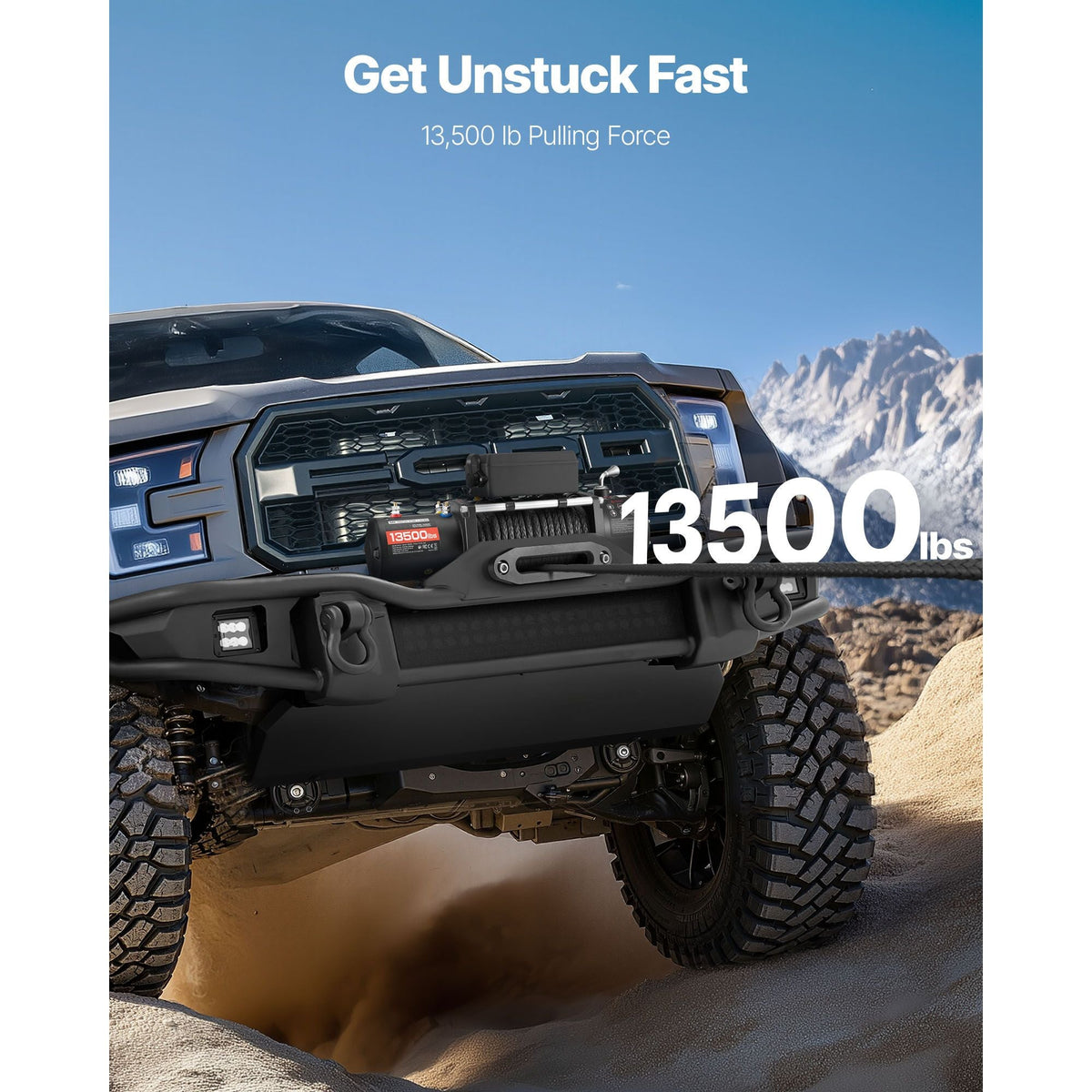 Electric Winch, 13500 lbs Load Capacity, 12V DC Truck Winch with Φ3/8 in x 85 ft Synthetic Rope, Wireless & Wired Remote Control, IP55 Waterproof for Towing Off-Road SUV Jeep Trailer Boat