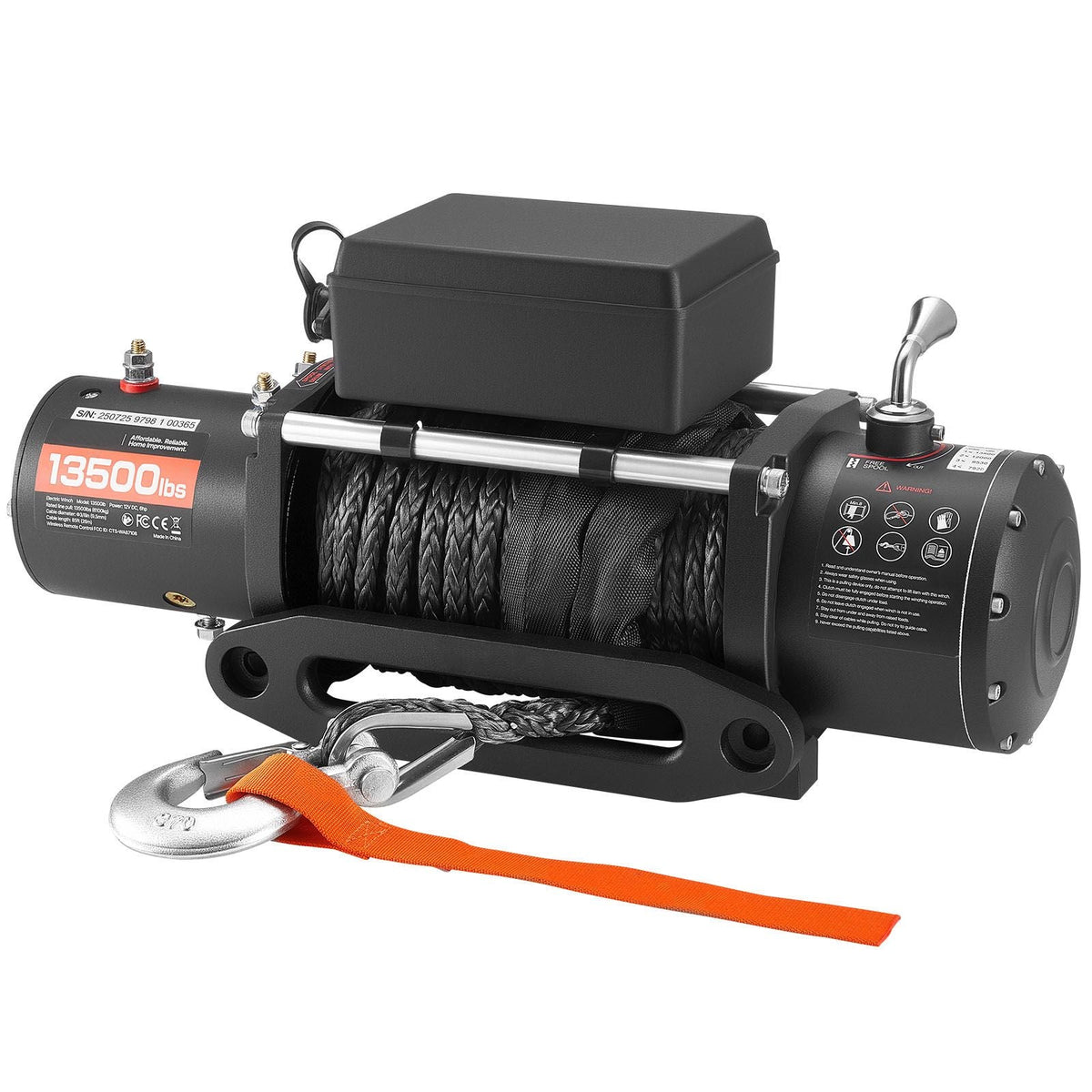 Electric Winch, 13500 lbs Load Capacity, 12V DC Truck Winch with Φ3/8 in x 85 ft Synthetic Rope, Wireless & Wired Remote Control, IP55 Waterproof for Towing Off-Road SUV Jeep Trailer Boat