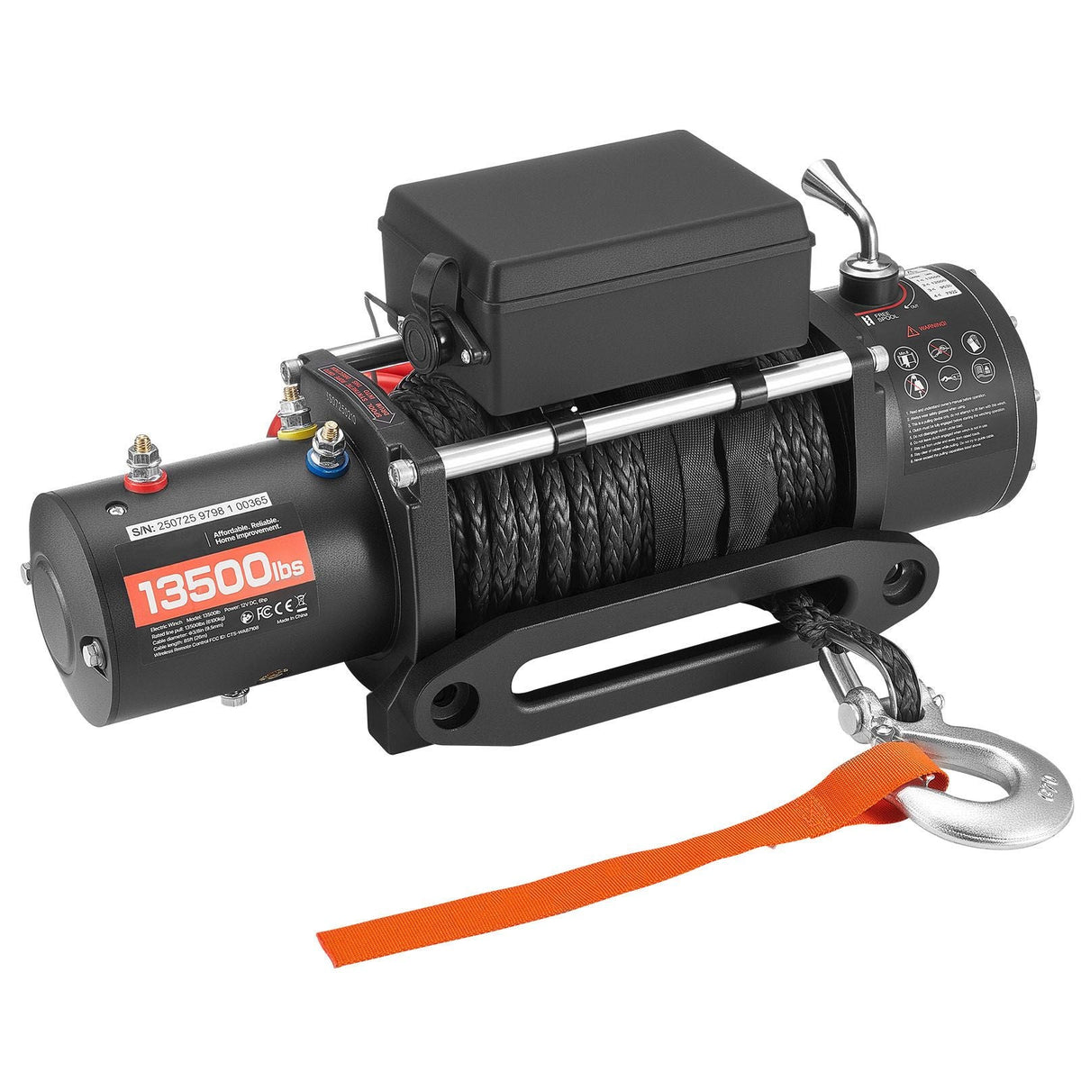 Electric Winch, 13500 lbs Load Capacity, 12V DC Truck Winch with Φ3/8 in x 85 ft Synthetic Rope, Wireless & Wired Remote Control, IP55 Waterproof for Towing Off-Road SUV Jeep Trailer Boat