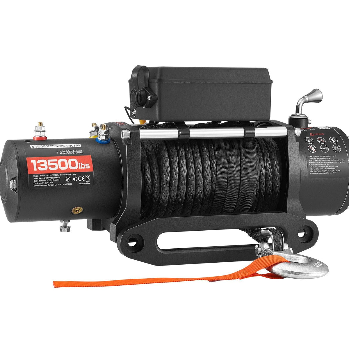 Electric Winch, 13500 lbs Load Capacity, 12V DC Truck Winch with Φ3/8 in x 85 ft Synthetic Rope, Wireless & Wired Remote Control, IP55 Waterproof for Towing Off-Road SUV Jeep Trailer Boat