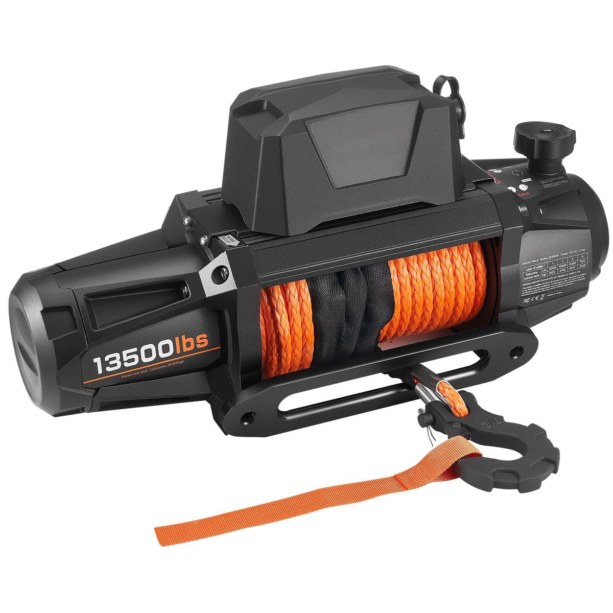 Electric Winch, 13500 lbs Load Capacity, 12V DC Truck Winch with Φ3/8 in x 92 ft Synthetic Rope, Wireless & Wired Remote Control, IP67 Waterproof for Towing Off-Road SUV Jeep Trailer Boat