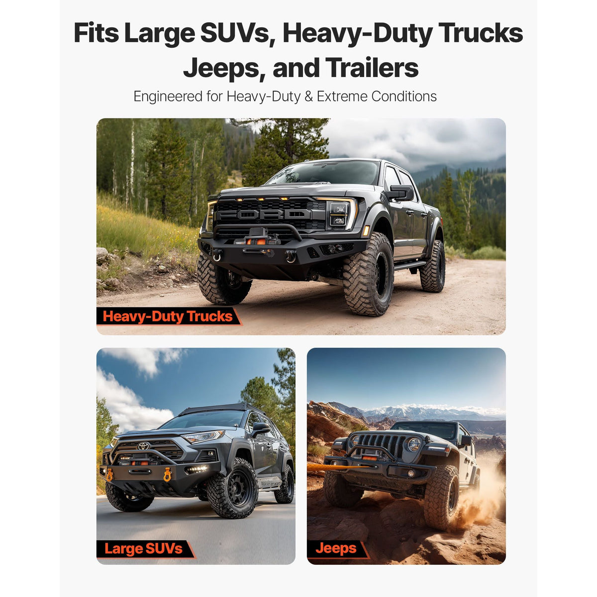 Electric Winch, 13500 lbs Load Capacity, 12V DC Truck Winch with Φ3/8 in x 92 ft Synthetic Rope, Wireless & Wired Remote Control, IP67 Waterproof for Towing Off-Road SUV Jeep Trailer Boat