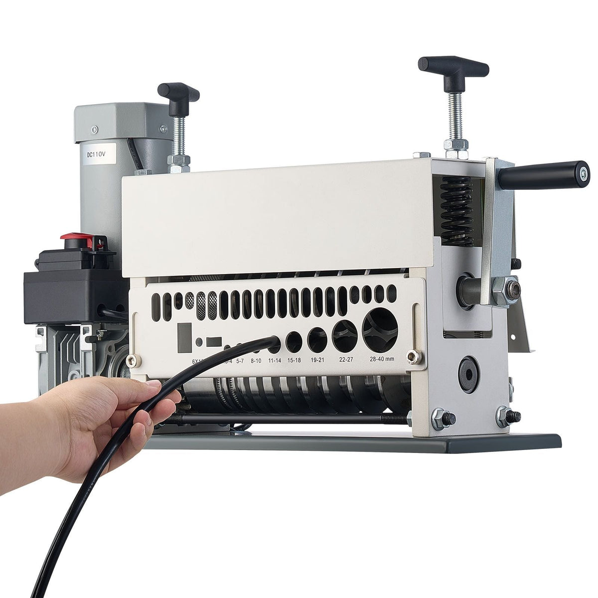 Electric Wire Stripper Machine, 0.06-1.57 in, 11 Channel Automatic Copper Cable Stripper, 370W Wire Stripper Tool with Manual Hand Crank Mode, Emergency Stop Button, for Scrap Copper Recycling