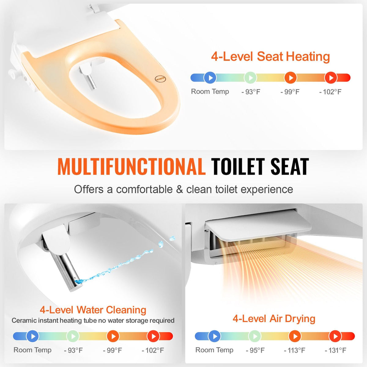 Elongated Bidet Toilet Seat, Remote Control Smart Toilet Seat for Existing Toilets, Electric Bidet Toilet Seat with Slow Close, Night Light, Self Cleaning, Air Dryer, Easy Installation, White