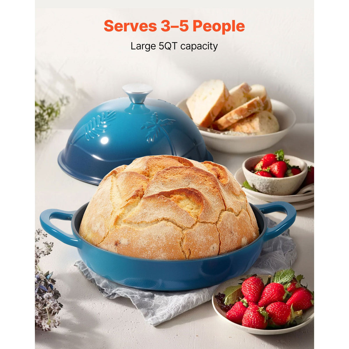Enameled Cast Iron Dutch Oven, 5 Quart Pot for Sourdough Bread Baking, Heavy-Duty Cookware Pan with Lid and Dual Handles, Oven Induction Compatible up to 500Fahrenheit, for Cooking Roasting