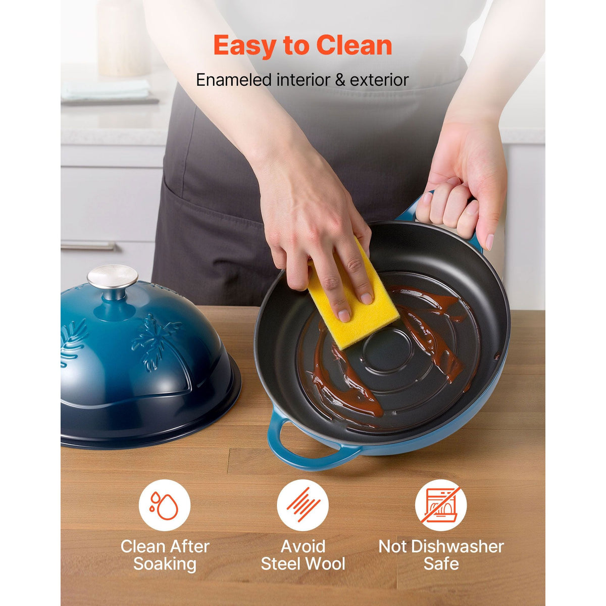 Enameled Cast Iron Dutch Oven, 5 Quart Pot for Sourdough Bread Baking, Heavy-Duty Cookware Pan with Lid and Dual Handles, Oven Induction Compatible up to 500Fahrenheit, for Cooking Roasting