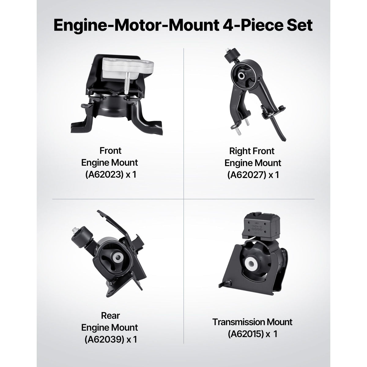 Engine and Transmission Motor Mount Kit Replacement, Set of 4, Compatible with 2009–2013 Toyota Corolla 1.8L L4, Replace OE# A62015, A62039, A62027, A62023, Secure Support