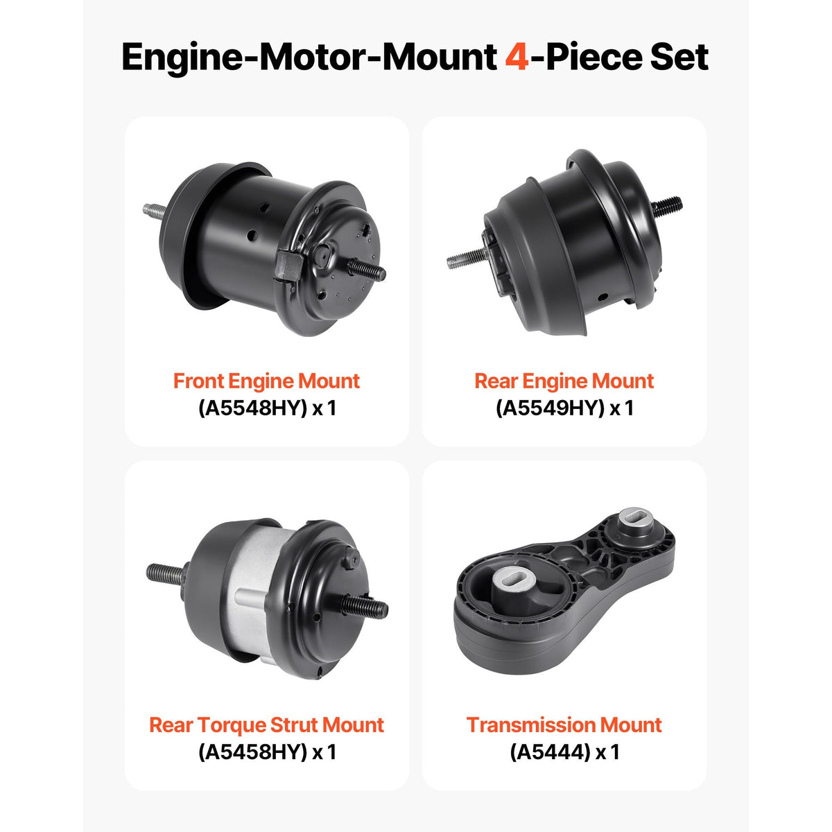 Engine and Transmission Motor Mount Kit Replacement, Set of 4, Compatible with 2009–2017 Chevrolet Traverse 3.6L V6, Replace OE# A5548HY, A5549HY, A5458HY, A5444, Secure Support