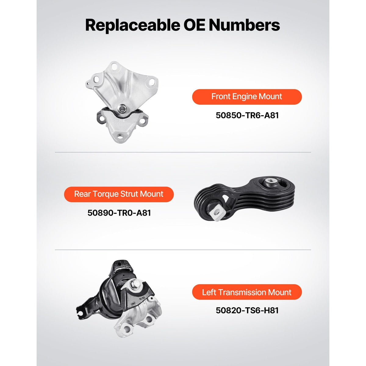 Engine Motor Mount and Transmission Mount Kit Replacement, Set of 3, Compatible with 2012–2013 Honda Civic 1.8L Coupe, Replace OE# A65048, A65021, A65087, Secure Support