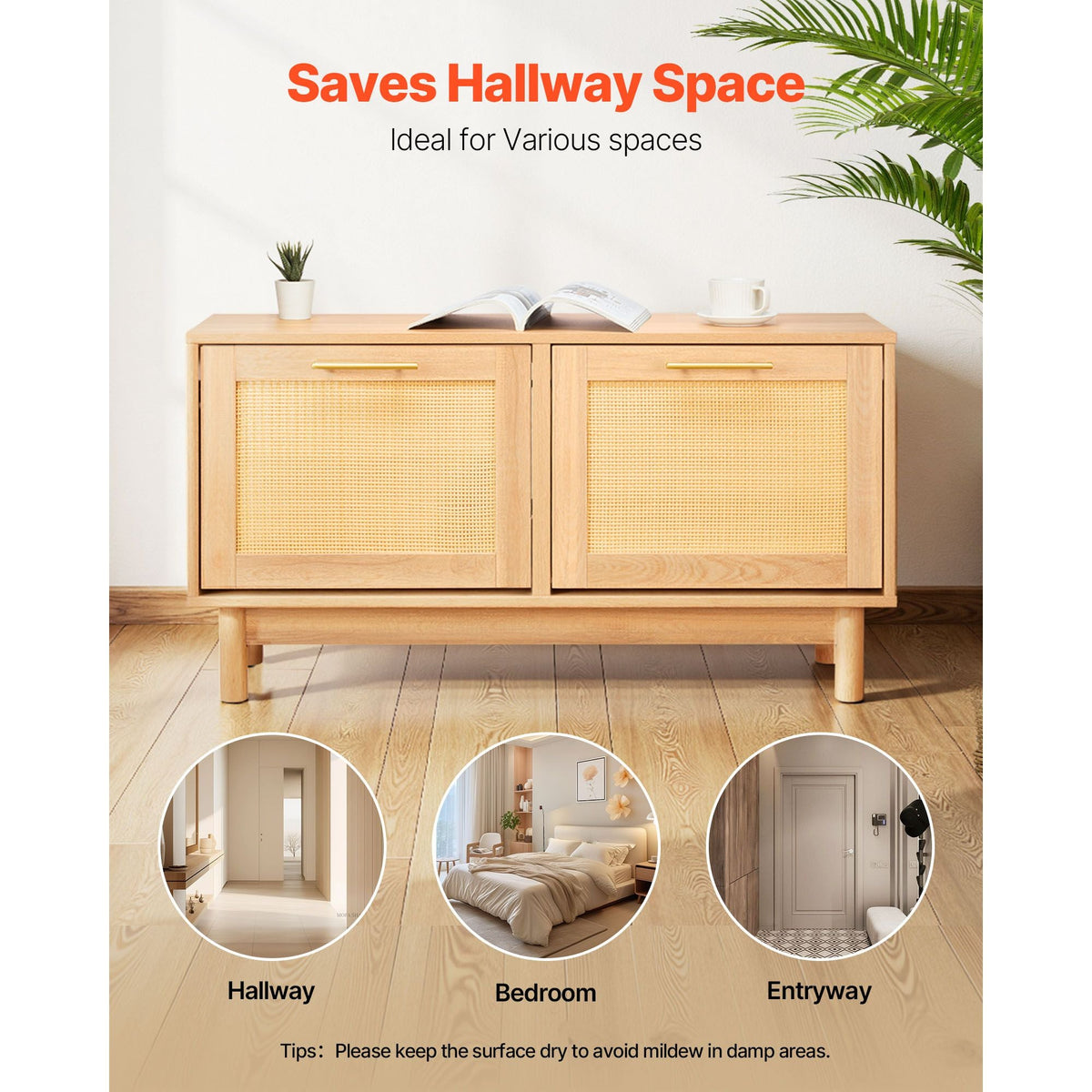 Entryway Shoe Bench, 39.4 x 11.8 x 20.9 Inch Rattan-Like Shoes Bench with 2 Flip Drawers, 300lbs Shoe Storage Rack with 4 Compartments and 2 Rattan Doors, for Hallway, Living Room, Bedroom