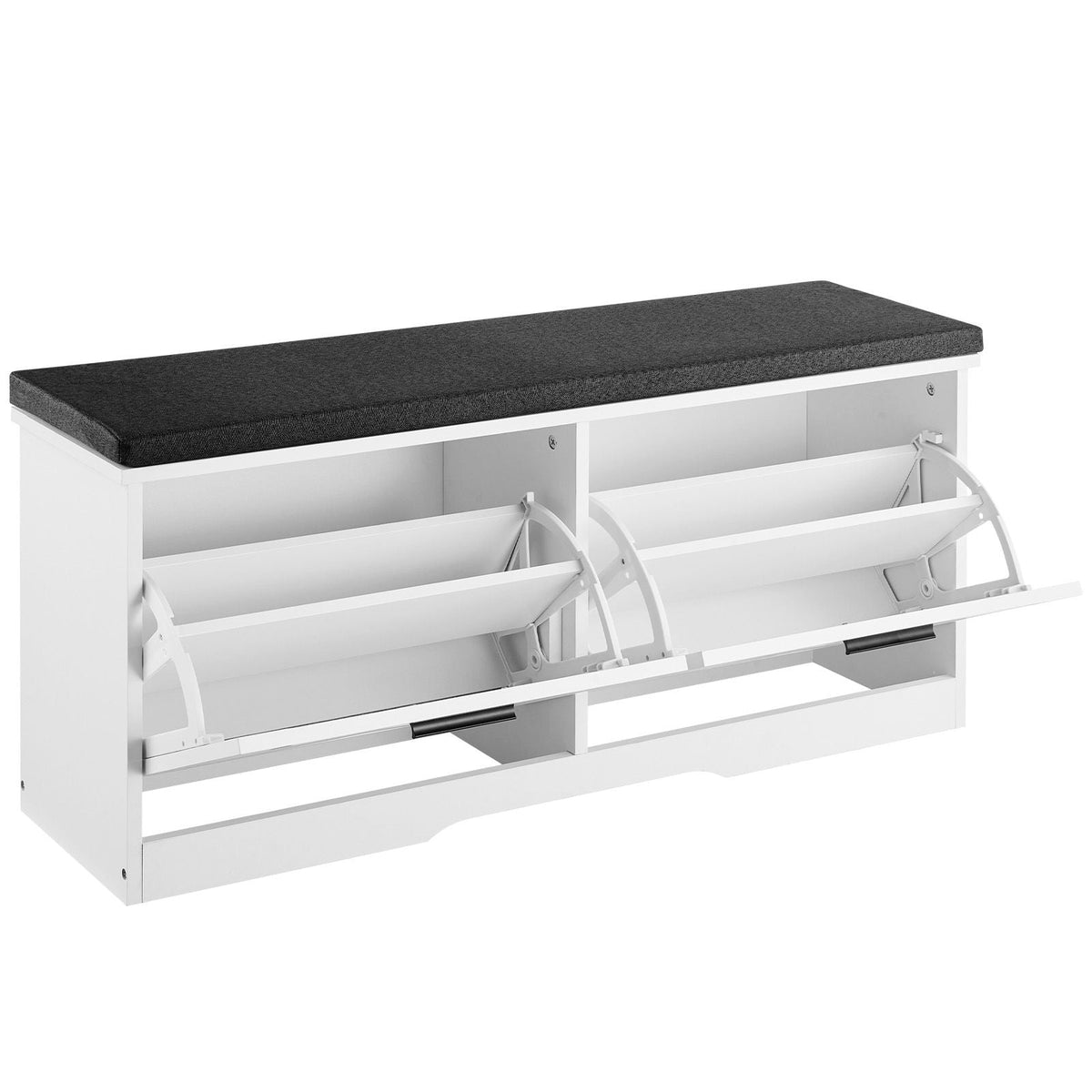 Entryway Shoe Storage Bench, 39.4 x 12.0 x 18.7 Inch Shoe Organizer with Flip Drawers, 440lbs Narrow Shoes Rack Bench with Cushion & Flip Doors, for Hallway, Living Room, Bedroom, Black + White