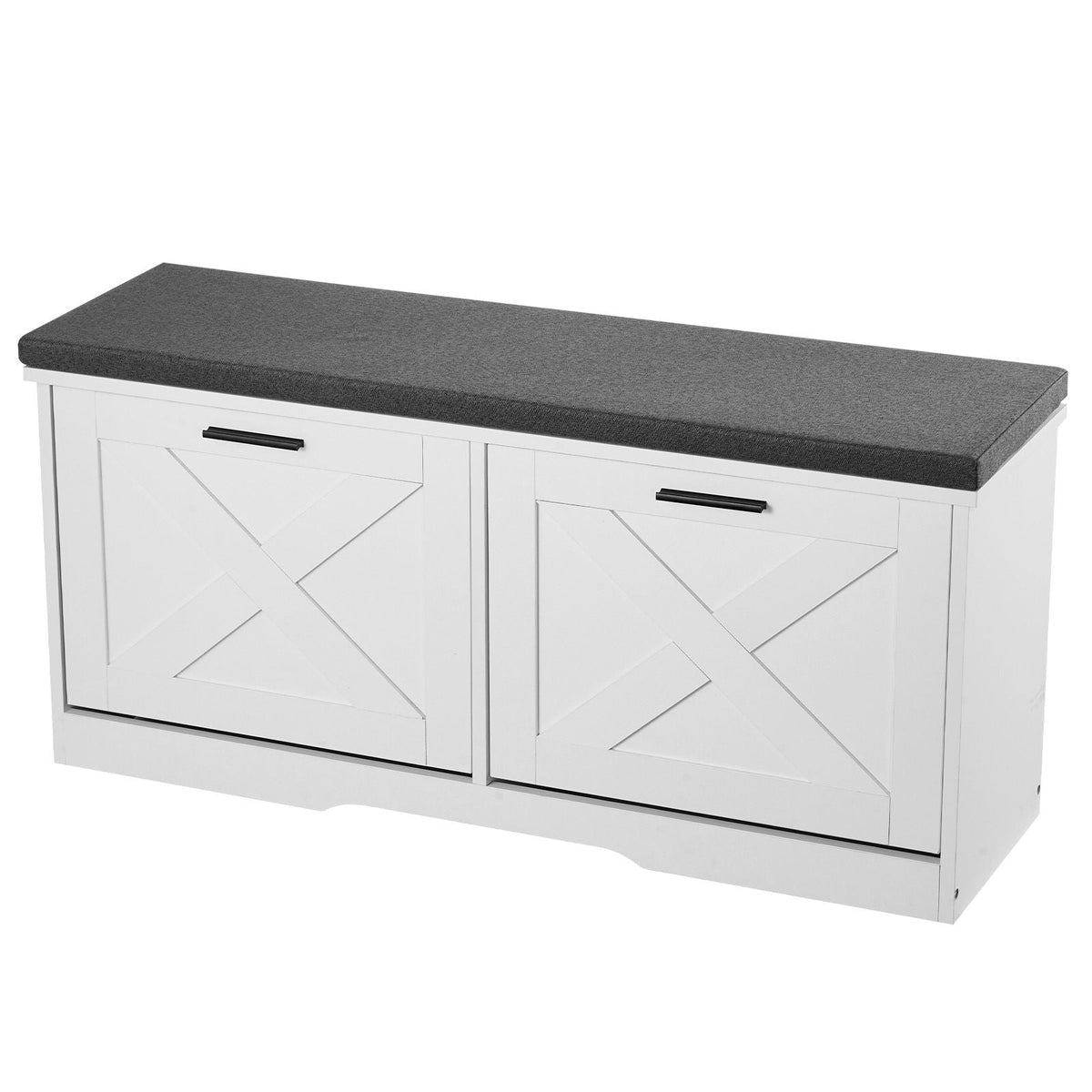 Entryway Shoe Storage Bench, 39.4 x 12.0 x 18.7 Inch Shoe Organizer with Flip Drawers, 440lbs Narrow Shoes Rack Bench with Cushion & Flip Doors, for Hallway, Living Room, Bedroom, Black + White