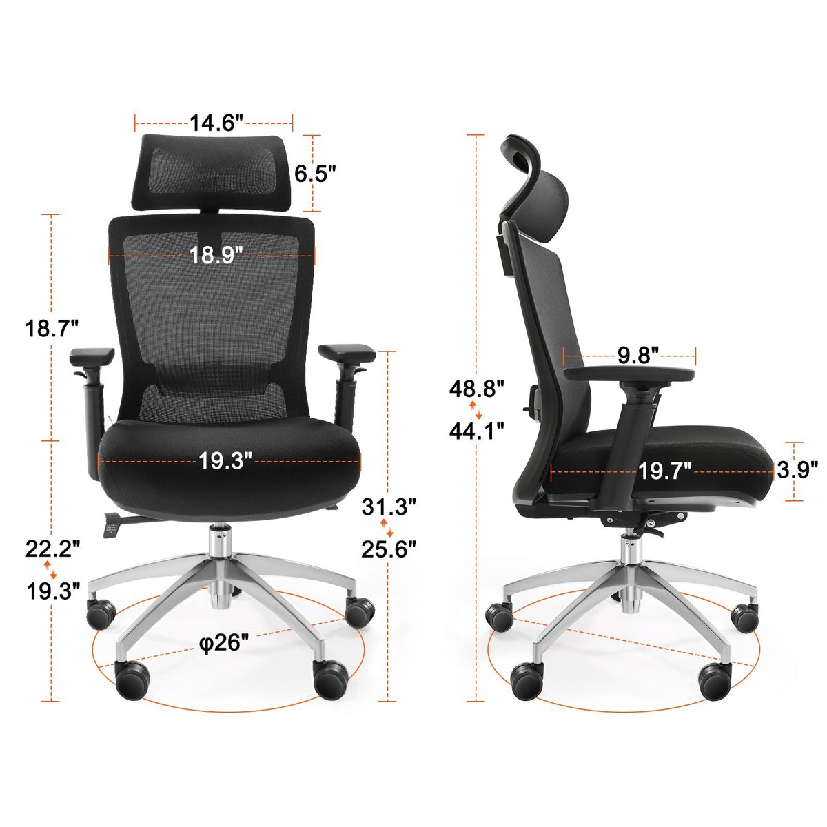 Ergonomic Office Chair with Slide Seat, Desk Chair with Mesh Seat, Angle and Height Adjustable Home Office Chair with Back and Lumbar Support, Swivel Computer Task Chair
