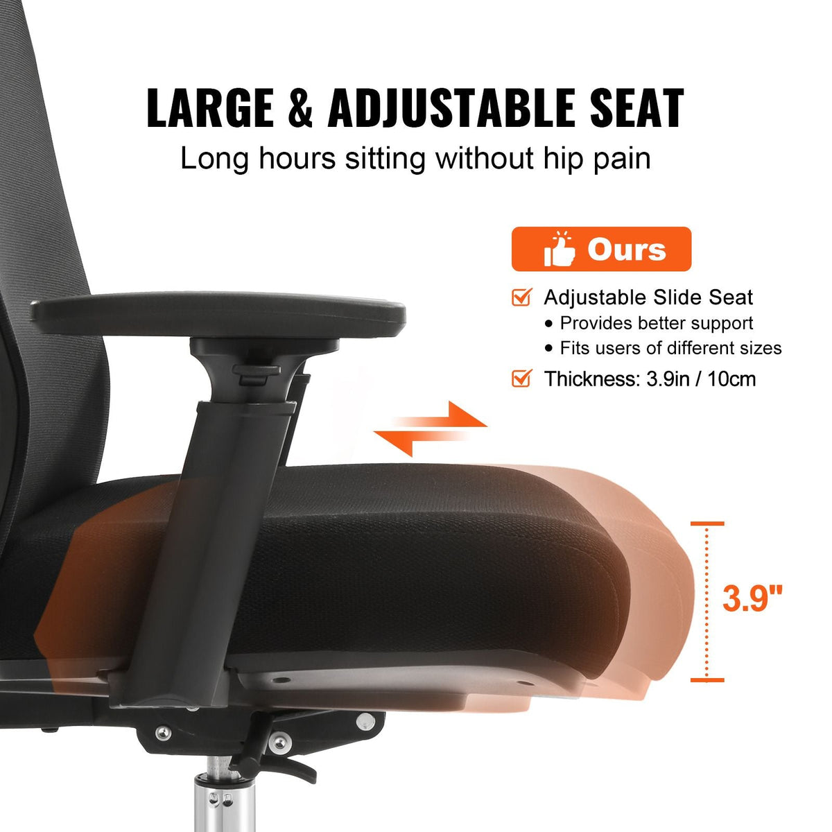 Ergonomic Office Chair with Slide Seat, Desk Chair with Mesh Seat, Angle and Height Adjustable Home Office Chair with Back and Lumbar Support, Swivel Computer Task Chair