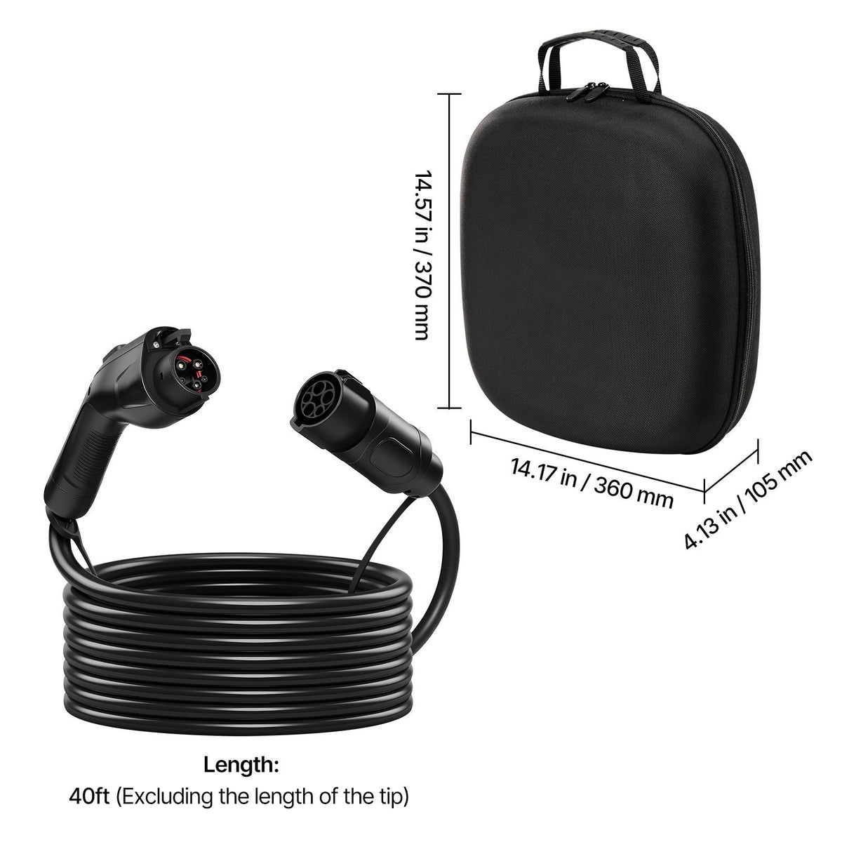 EV Charger Extension Cable, 40Amp 40 ft J1772 Extension Cord Compatible with 120V-240V SAE J1772 Electric Vehicle Chargers, Level 1/Level 2 IP66 Heavy Duty Car Charging Cable with Carrying Bag