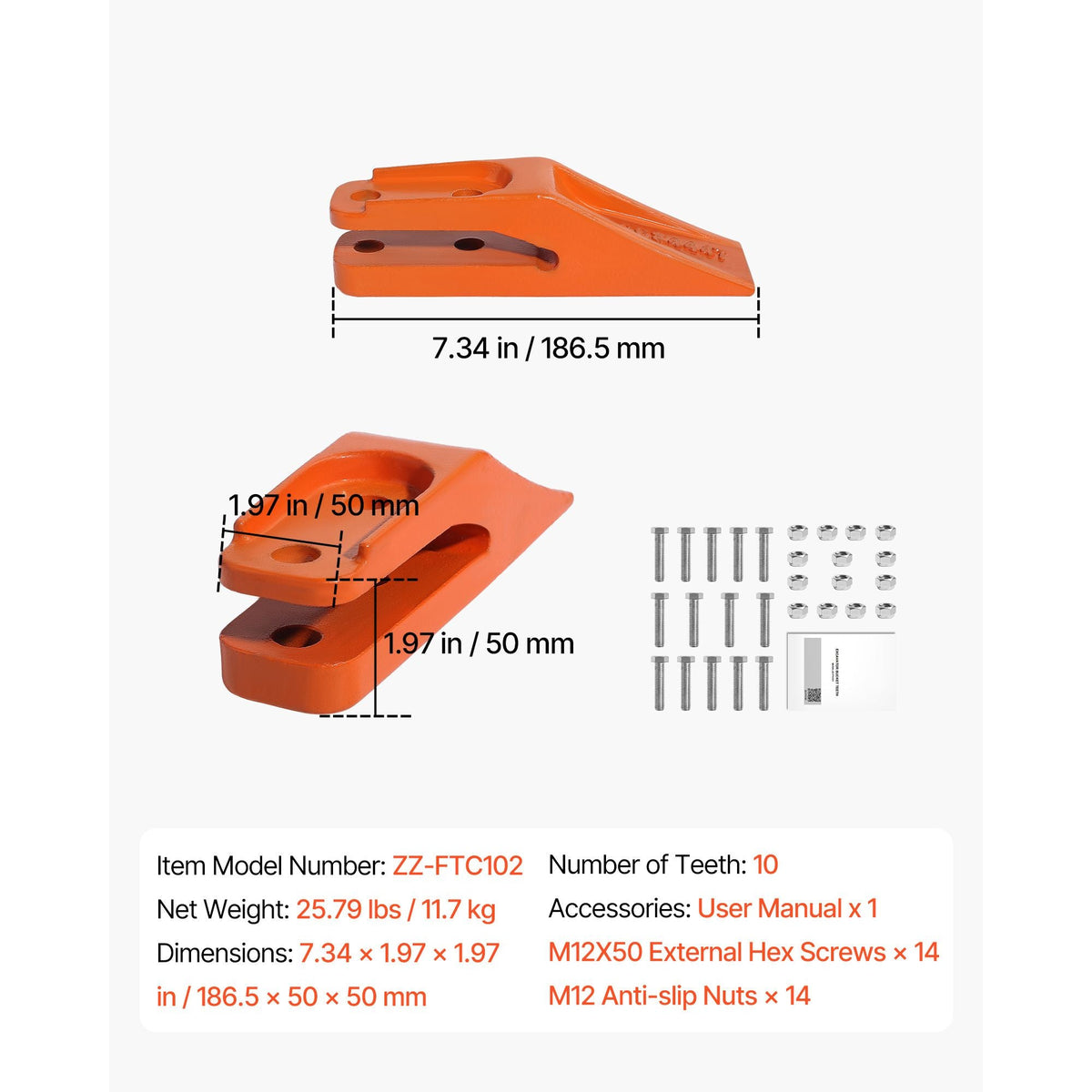 Excavator Bucket Teeth with Pins, 7 Pack 684447 Bucket Tooth Set Fits 5/8-in Buckets Edge, Heavy Duty 7.34 in Bolt on Digging Buckets Teeth Replacement for Skid Steer & Mini Excavator