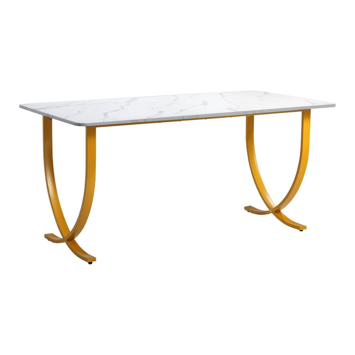 Executive Desk, 63" W x 31.5" D Large Office Desk, Modern Computer Table Conference Meeting Room Table, Business Furniture Enlarged Desktop for Home Office, White and Gold