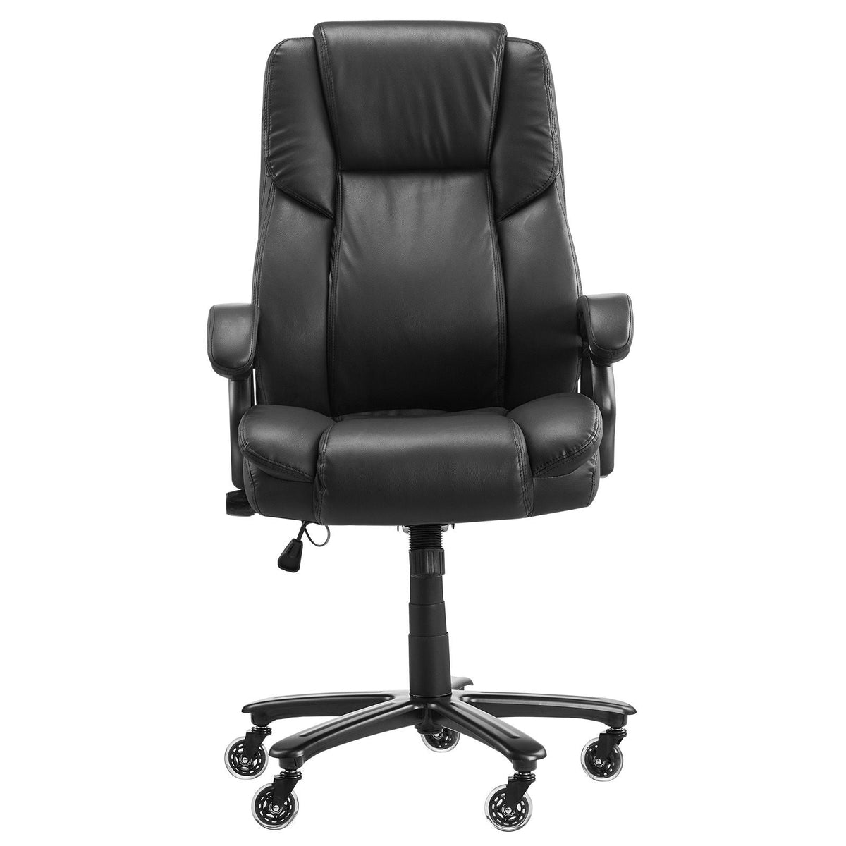 Executive Office Chair with Knob-Control Lumbar Support, 500lb Capacity Office Chair, Heavy Duty Ergonomic Chair, Height Adjustable PU Leather Reclining Home Office Desk Chairs, Black