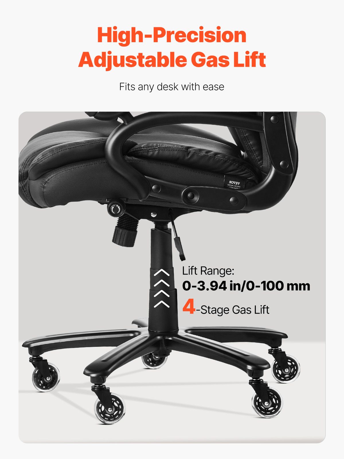 Executive Office Chair with Knob-Control Lumbar Support, 500lb Capacity Office Chair, Heavy Duty Ergonomic Chair, Height Adjustable PU Leather Reclining Home Office Desk Chairs, Black