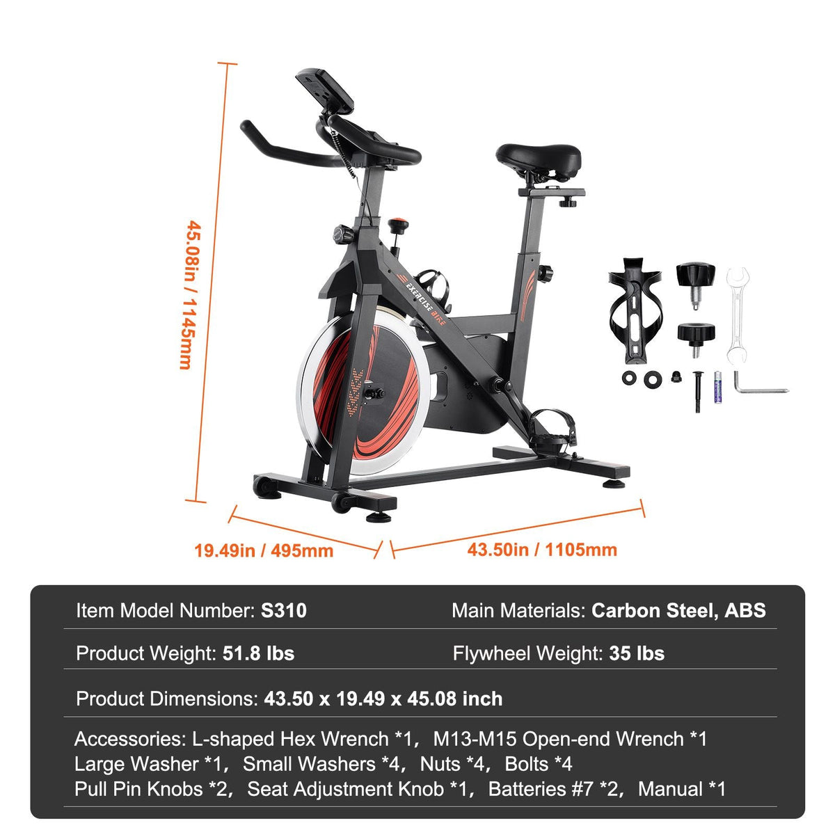 Exercise Bike, Adjustable Stationary Bike, Indoor Cycling Bike for Home Cardio, Workout Bike with Silent Belt Drive, Comfortable Seat Cushion, LCD Monitor, and Heavy Flywheel